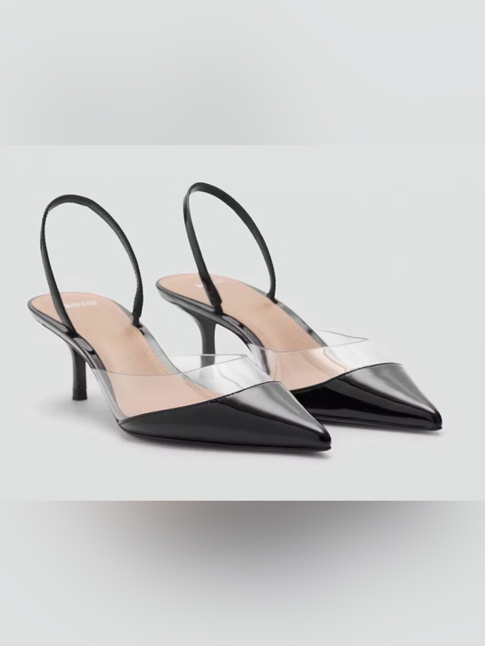 NEW MANGO MNG BLACK VINYL CLEAR PANEL SLINGBACK HIGH HEELS SHOES SZ 39 US 8.5